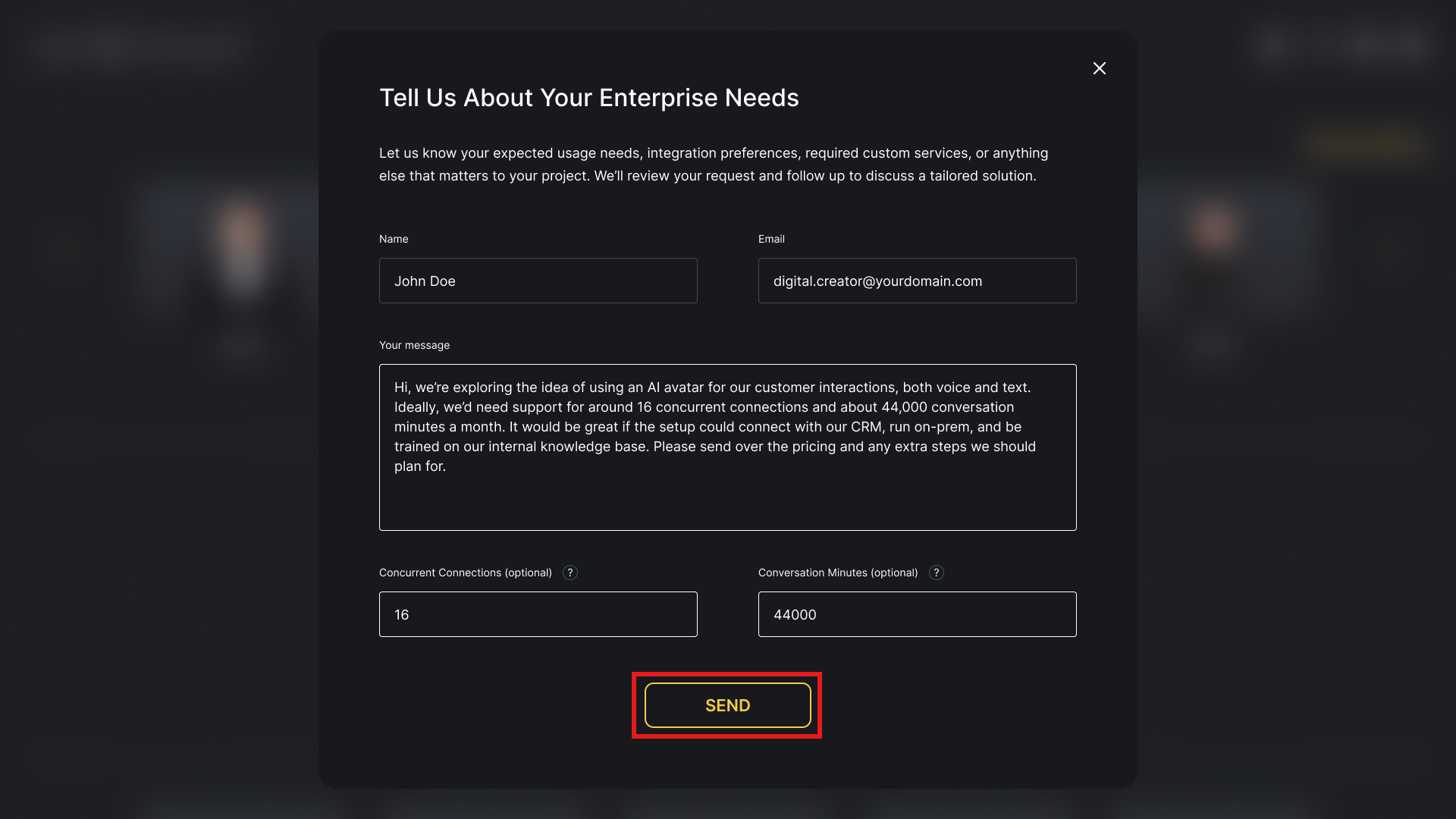 Genesis Studio request enterprise plan for AI avatar project