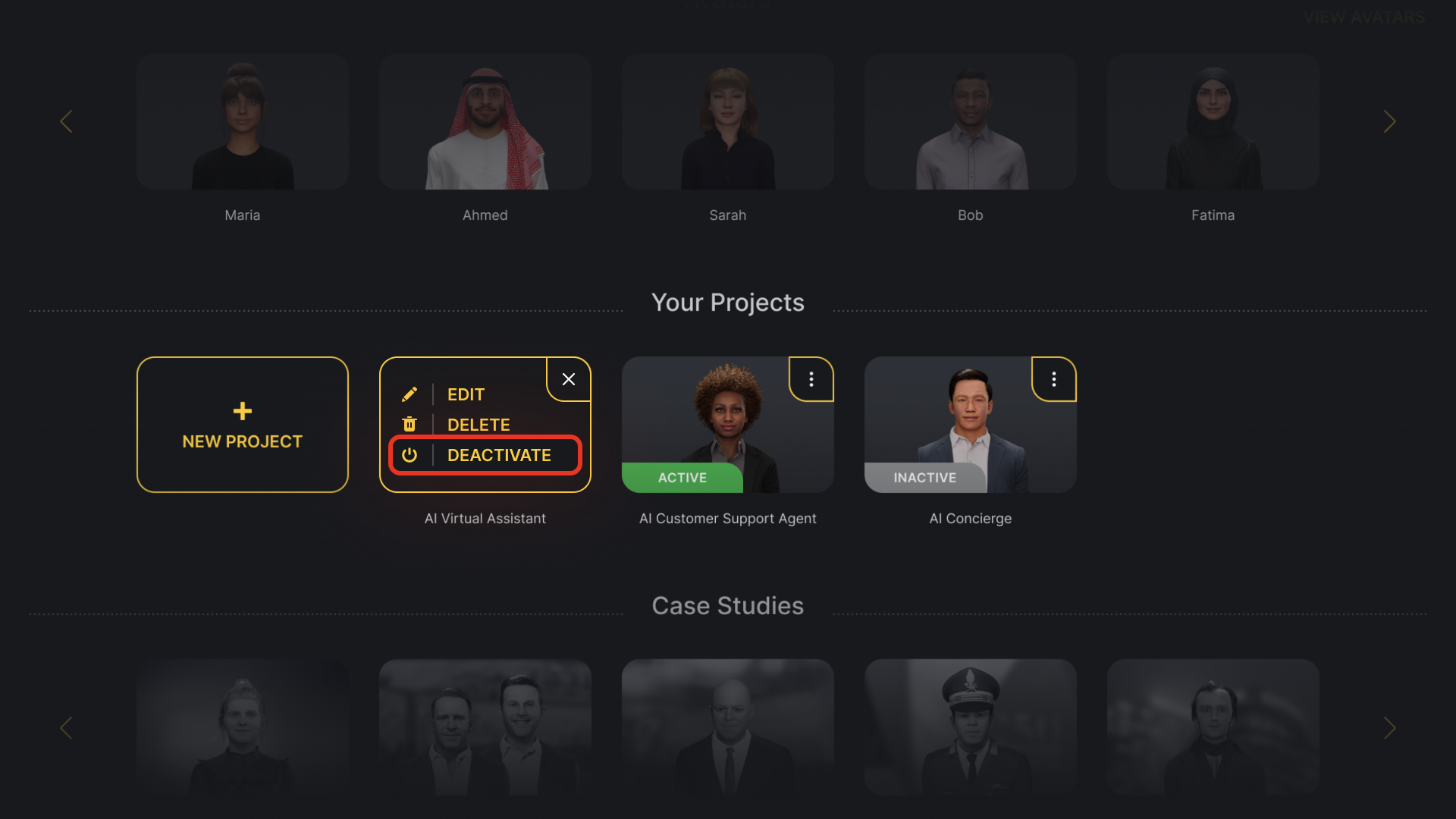 Genesis Studio deactivate AI avatar subscription at dashboard