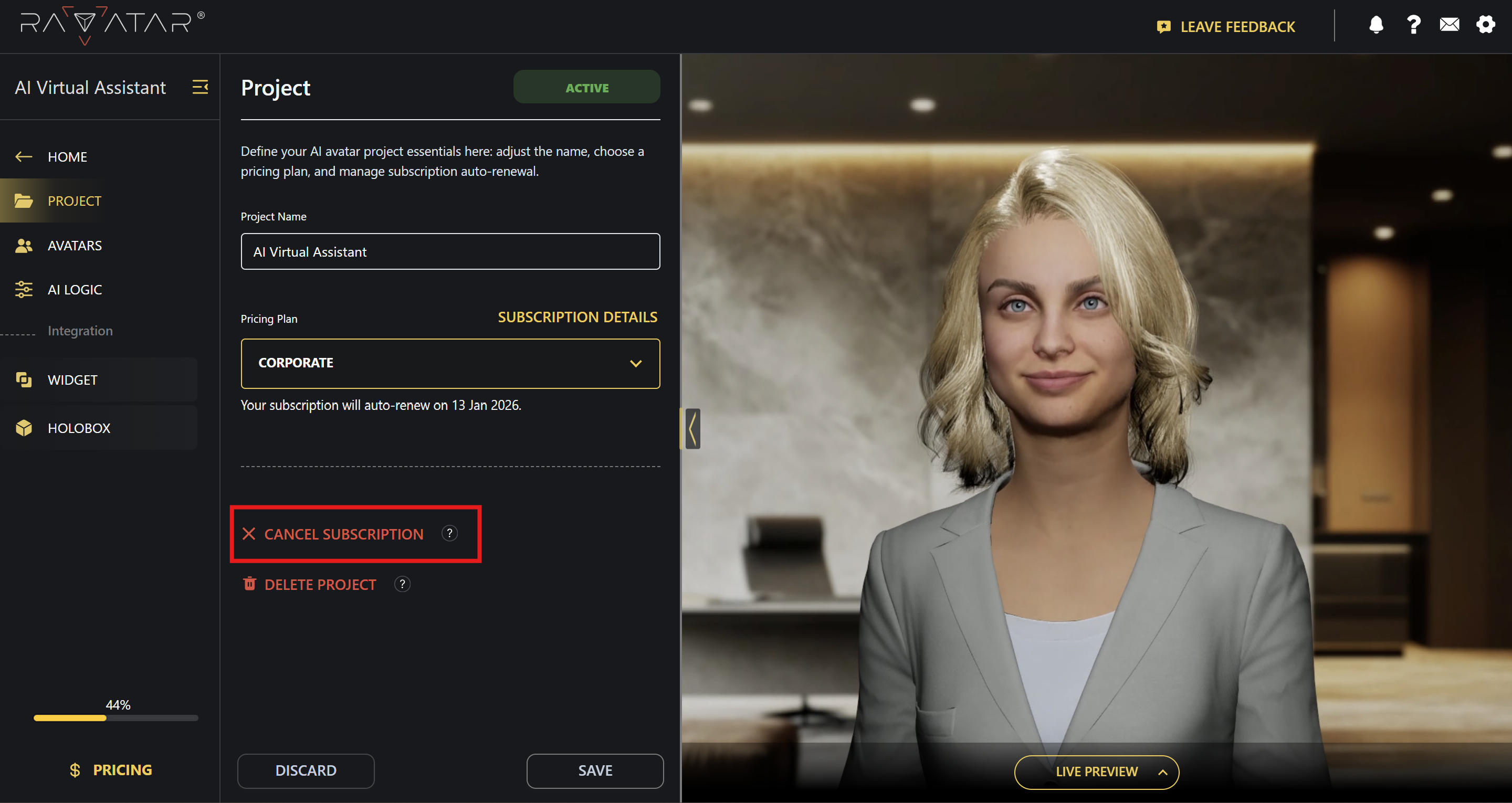Genesis Studio how to cancel AI avatar subscription in billing settings