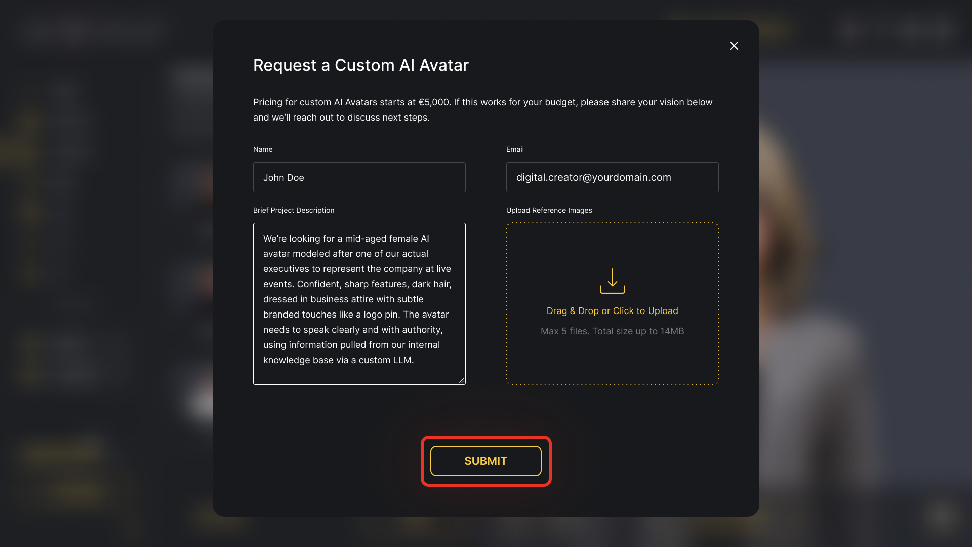 Submit Request to Create Custom AI Avatar