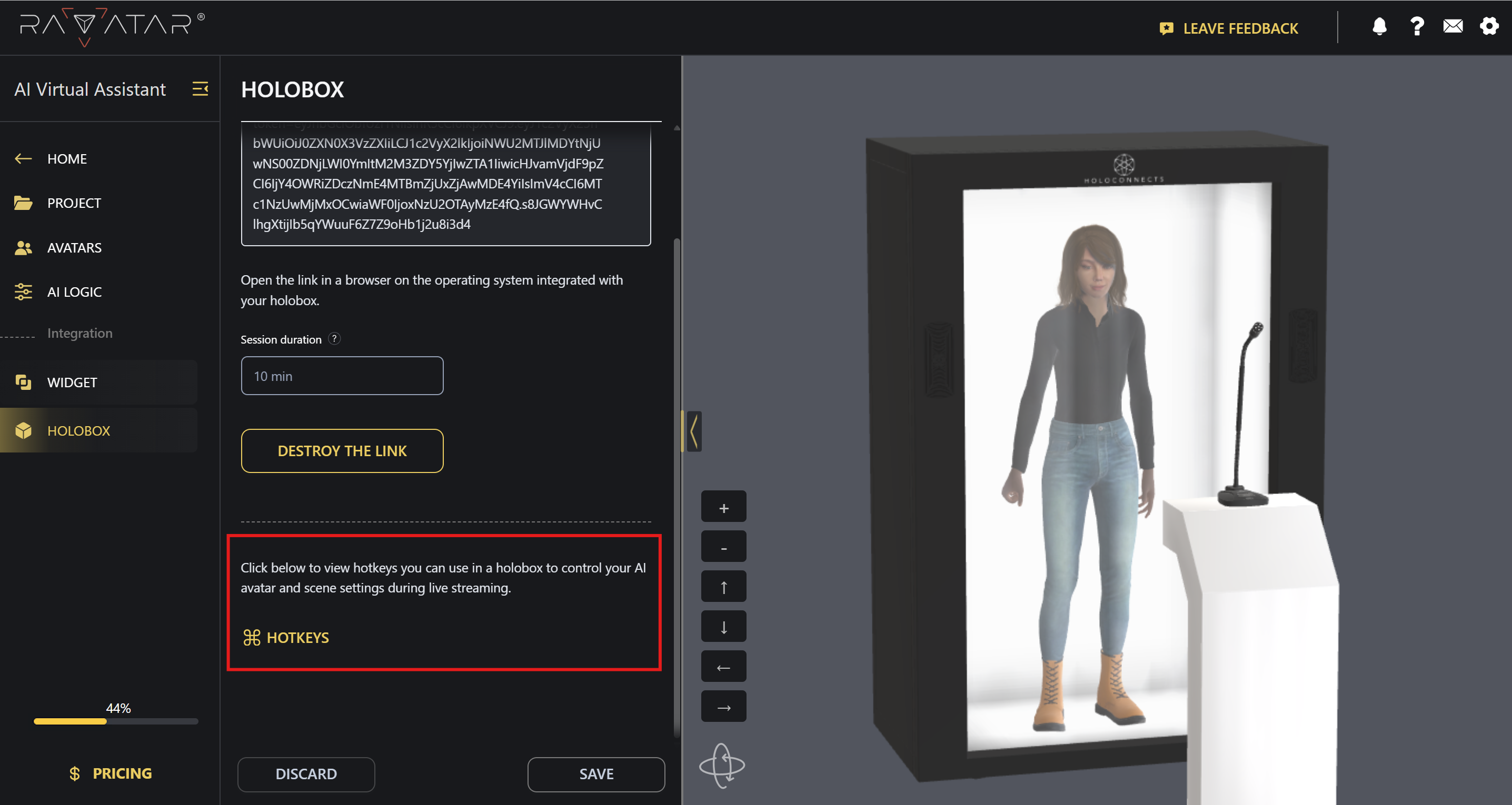 Genesis Studio holobox streaming management hotkeys for AI avatars