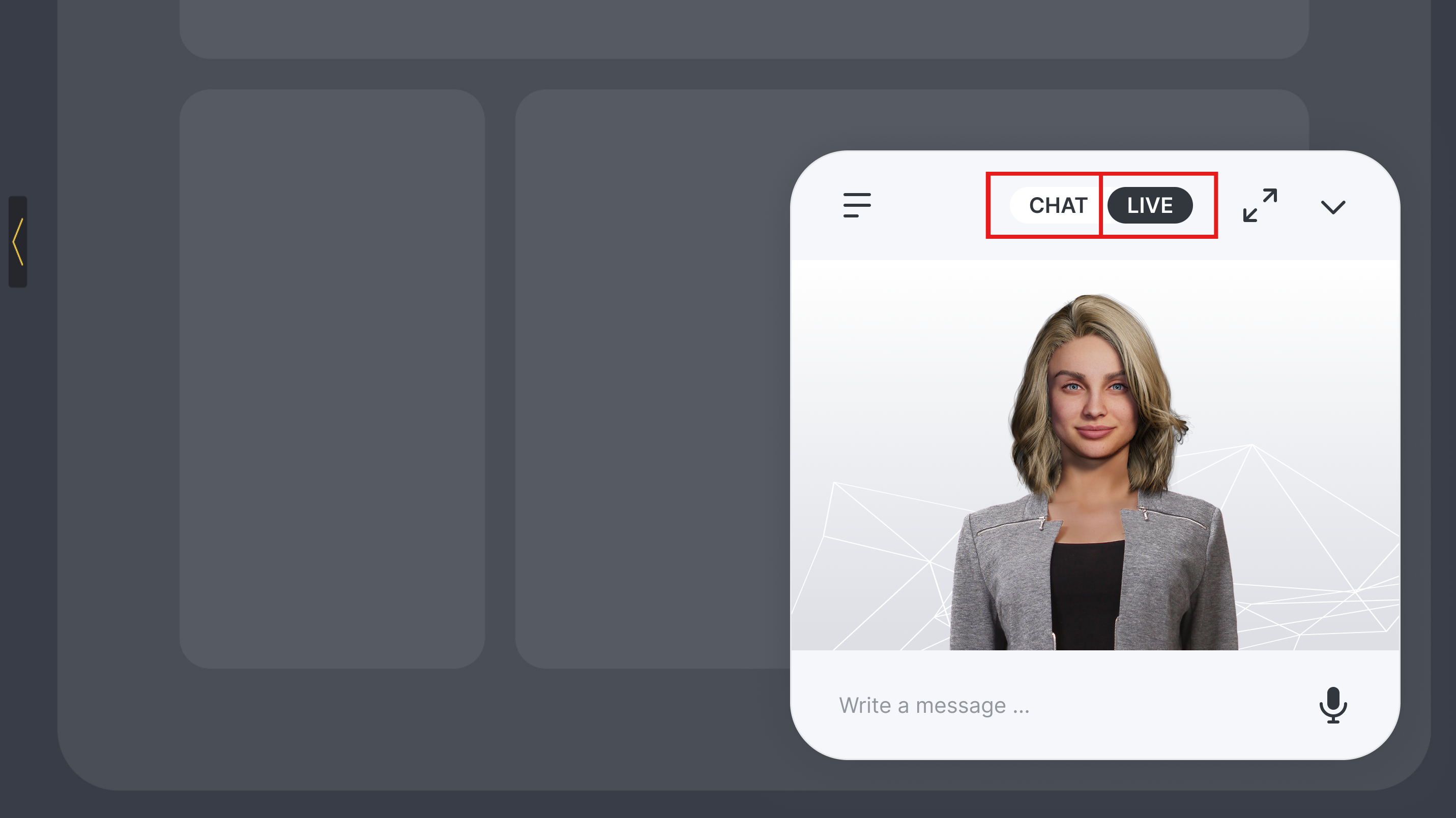 Genesis Studio AI avatar widget chatbot in live chat mode