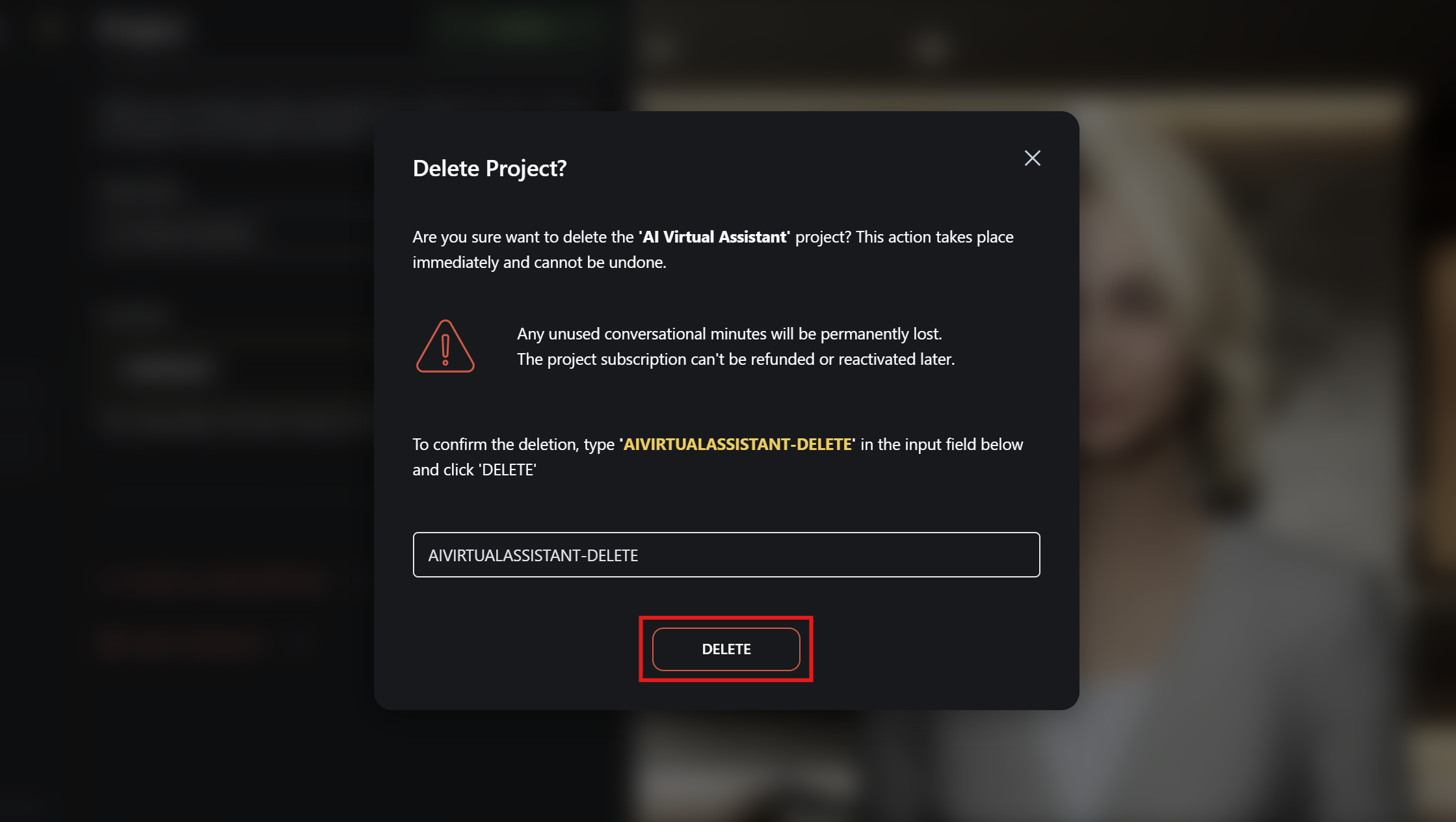 Genesis Studio confirm project deletion form in configuration wizard