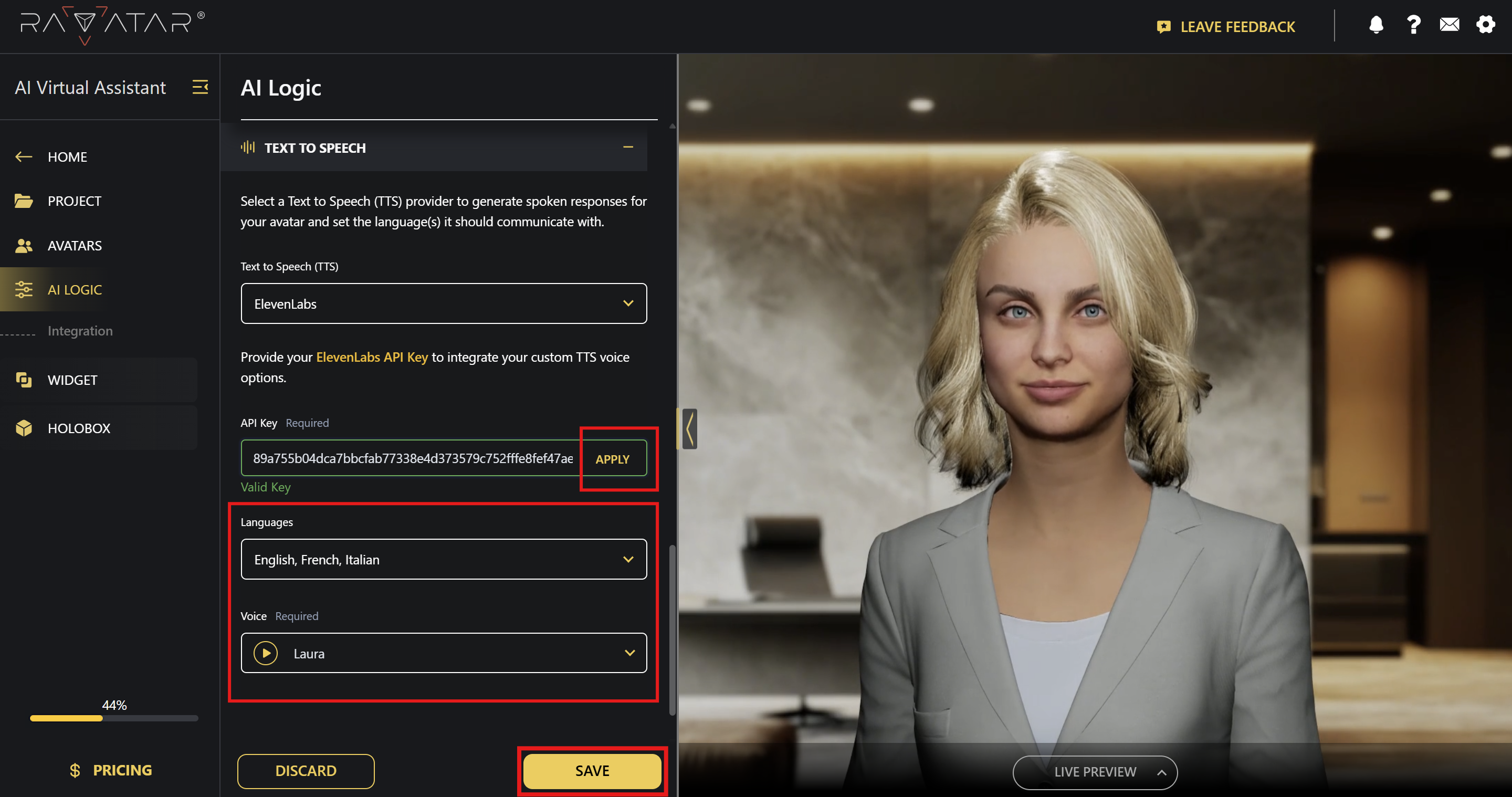Genesis Studio select custom AI voice for your avatar