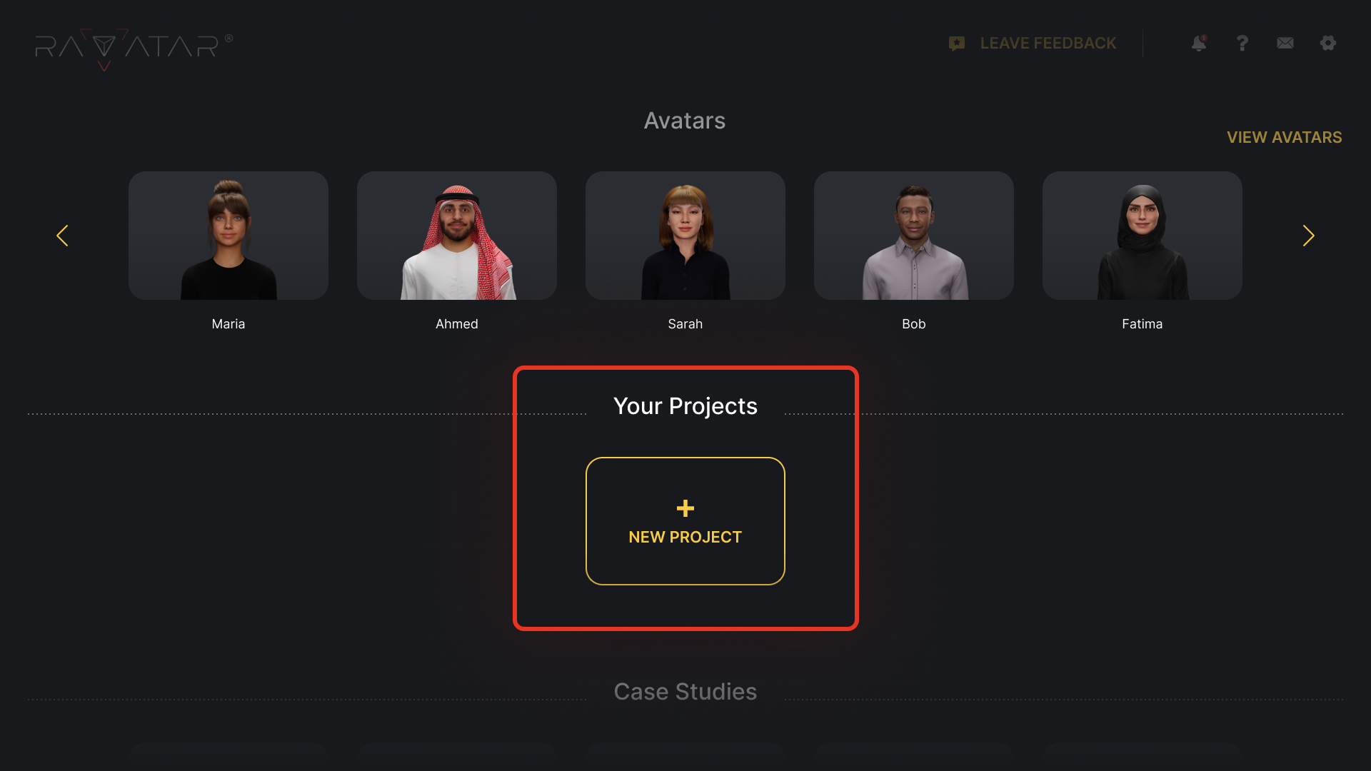 Genesis Studio select new AI avatar project button